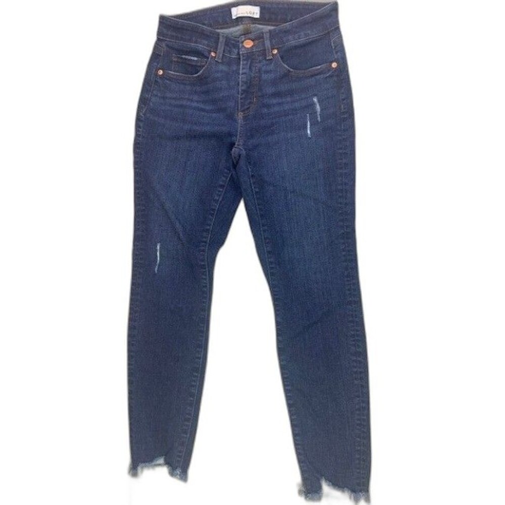 Loft Size 0 25 Womens Jeans Curvy Skinny Stretch Dark  Low Rise Raw Hem Distress